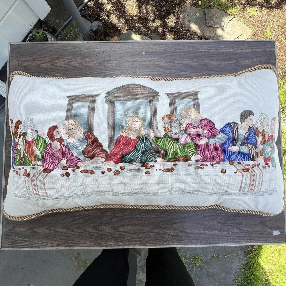 Janlynn The Last Supper Counted Cross Stitch Completed Sewn Pillow 22